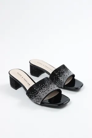 Aimeigao - Women's Diamond Embellished Block Heels - Black