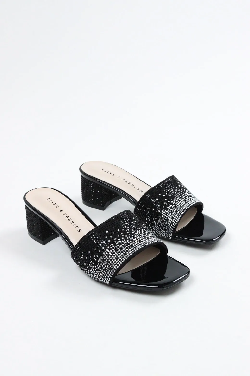 Aimeigao - Women's Diamond Embellished Block Heels - Black