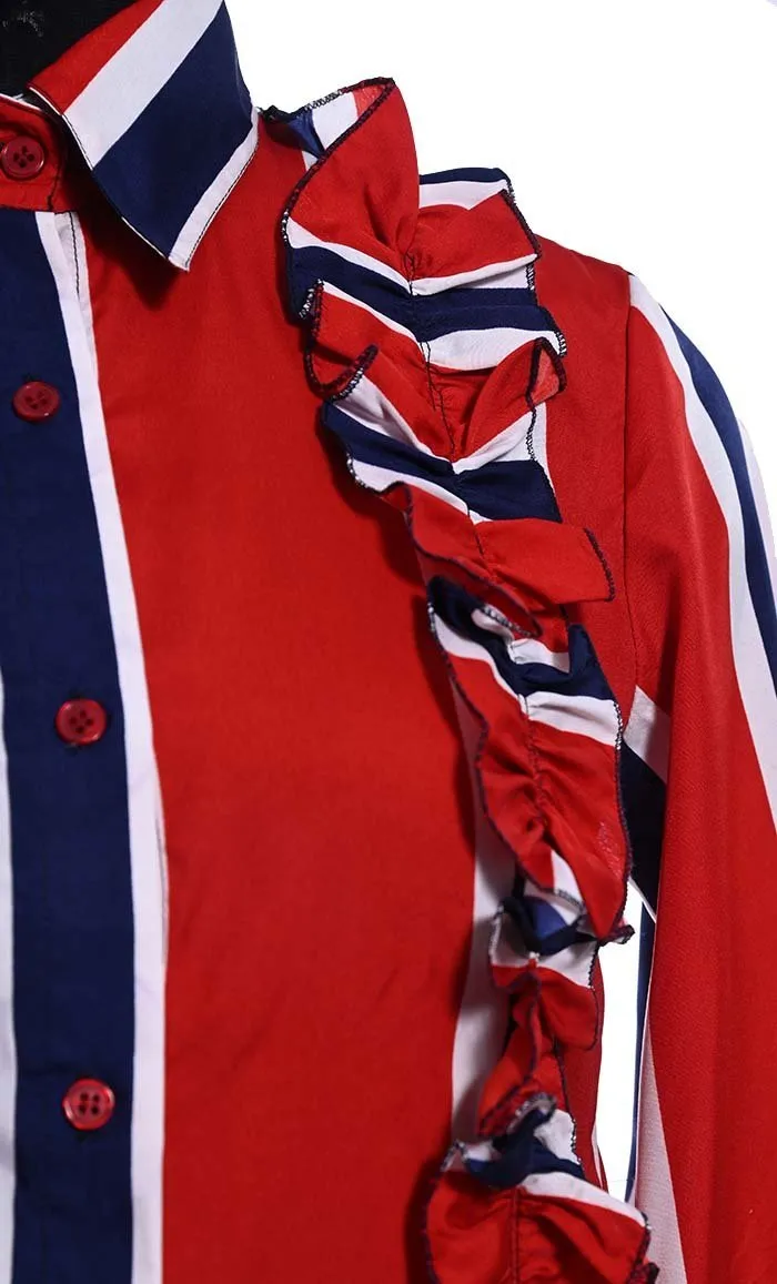 Basic Red Stripe Printed Button Down Tunic With Pockets - Final Sale