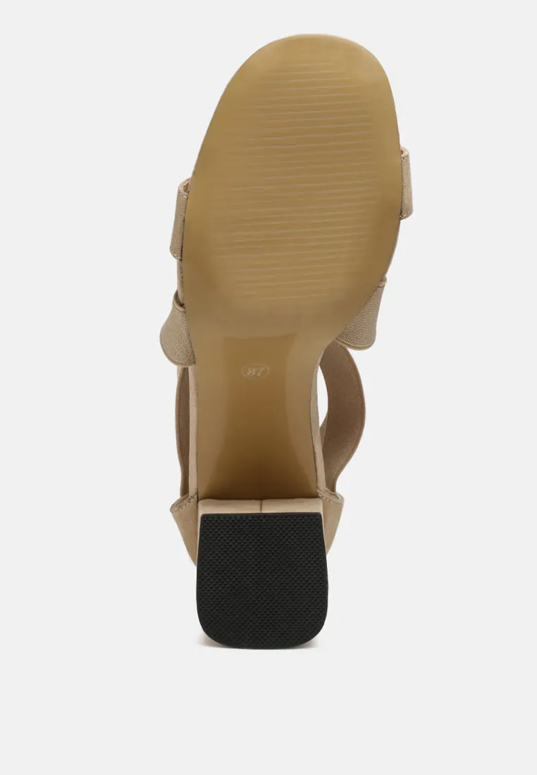 Benicia Elastic Strappy Block Heel Sandals by London Rag