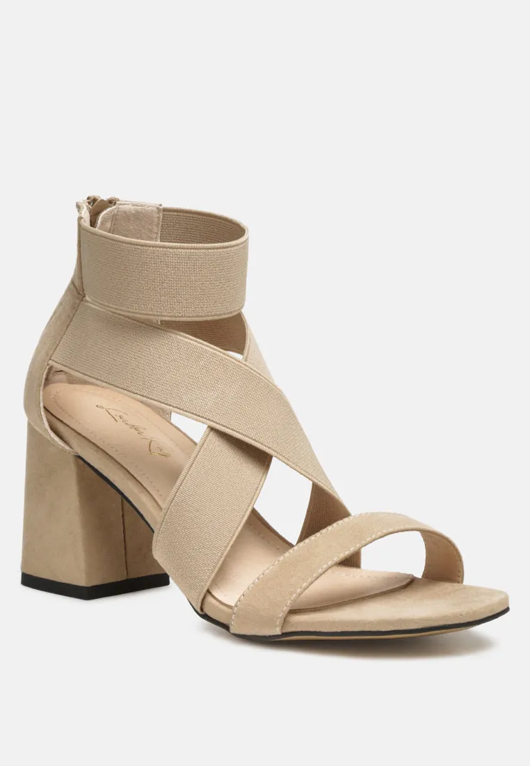 Benicia Elastic Strappy Block Heel Sandals by London Rag