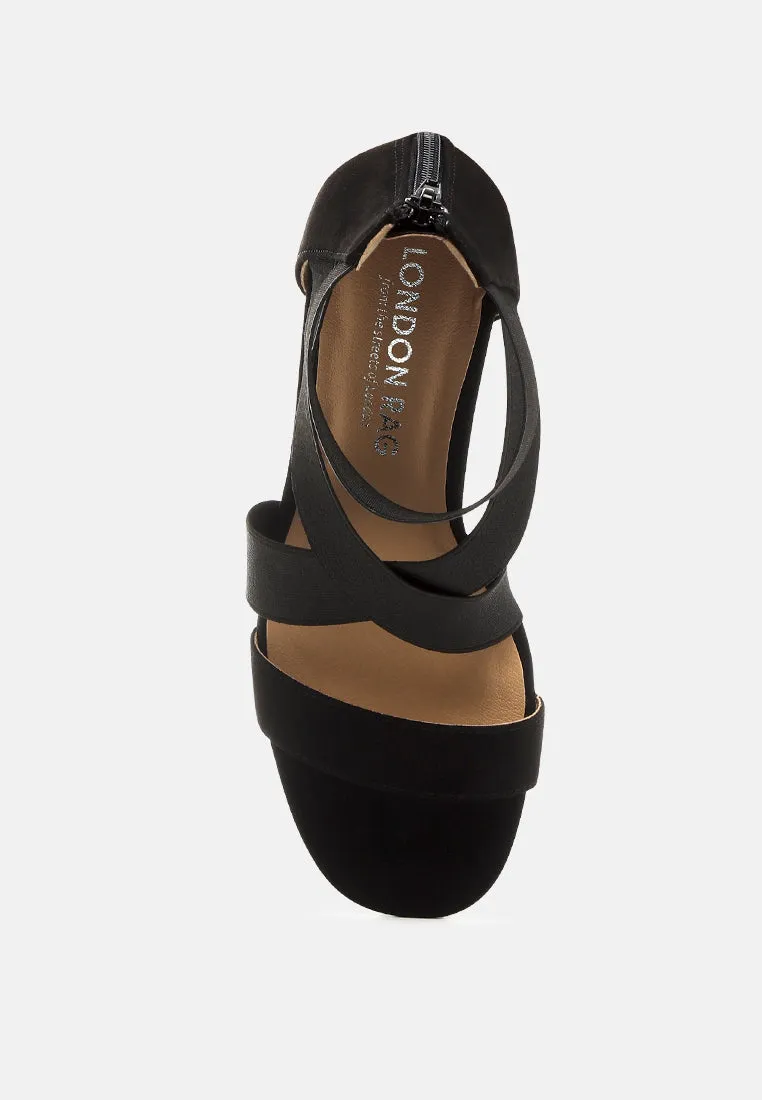 Benicia Elastic Strappy Block Heel Sandals by London Rag