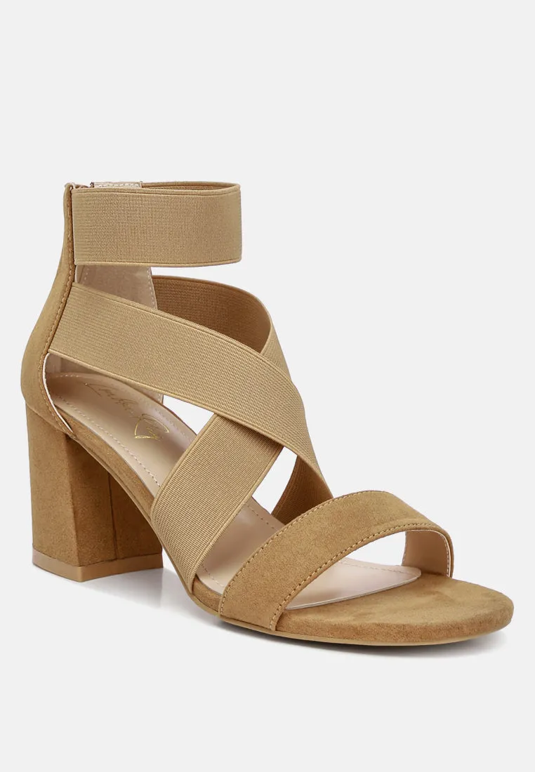 Benicia Elastic Strappy Block Heel Sandals by London Rag