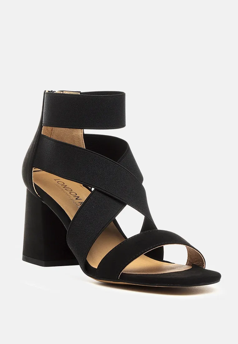 Benicia Elastic Strappy Block Heel Sandals by London Rag