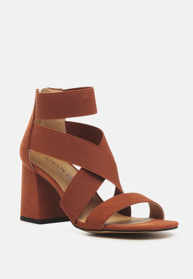 Benicia Elastic Strappy Block Heel Sandals by London Rag