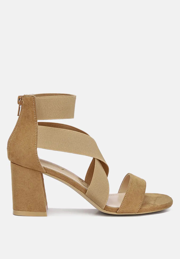 Benicia Elastic Strappy Block Heel Sandals by London Rag
