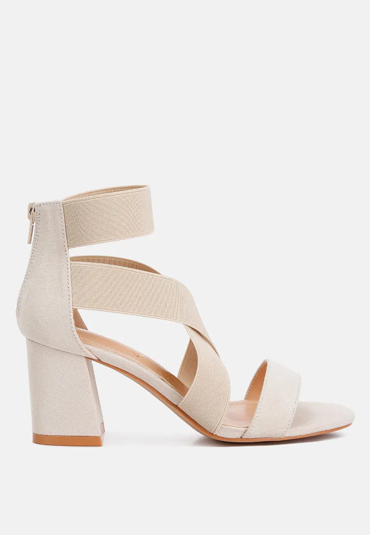 Benicia Elastic Strappy Block Heel Sandals by London Rag
