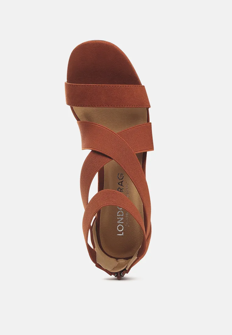 Benicia Elastic Strappy Block Heel Sandals by London Rag