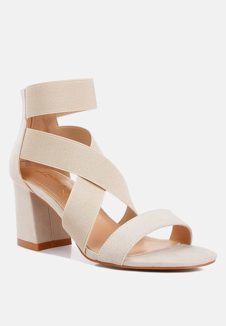 Benicia Elastic Strappy Block Heel Sandals by London Rag