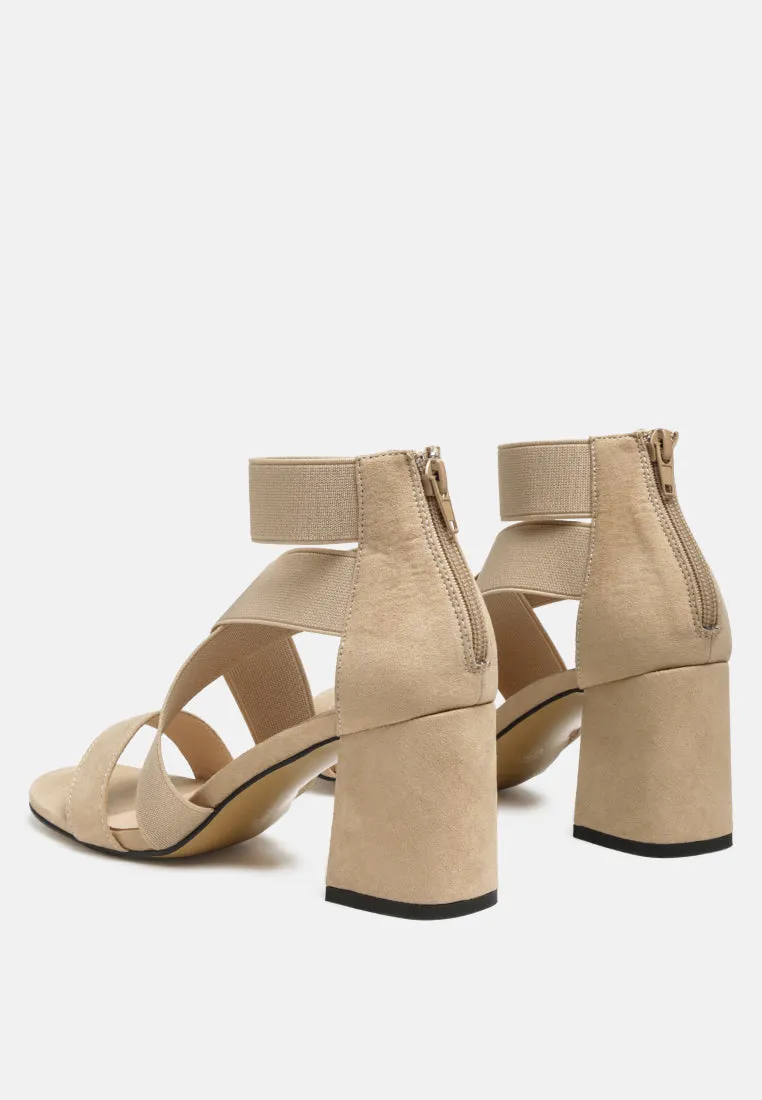 Benicia Elastic Strappy Block Heel Sandals by London Rag