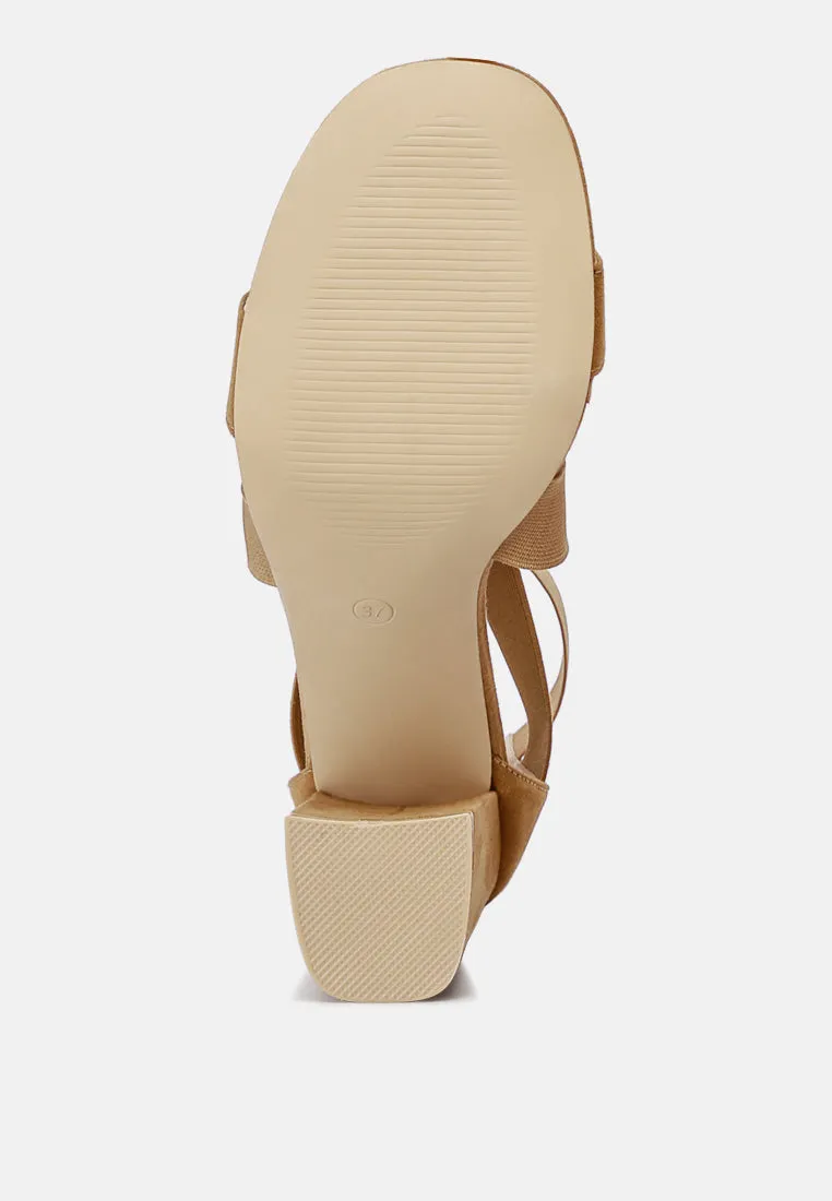 Benicia Elastic Strappy Block Heel Sandals by London Rag