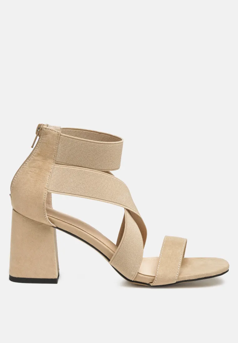 Benicia Elastic Strappy Block Heel Sandals by London Rag