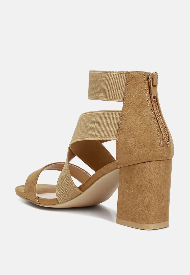Benicia Elastic Strappy Block Heel Sandals by London Rag