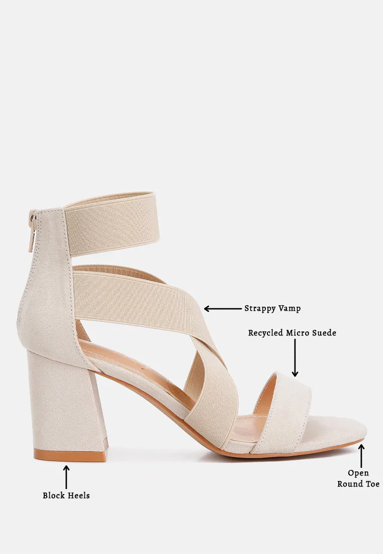 Benicia Elastic Strappy Block Heel Sandals by London Rag
