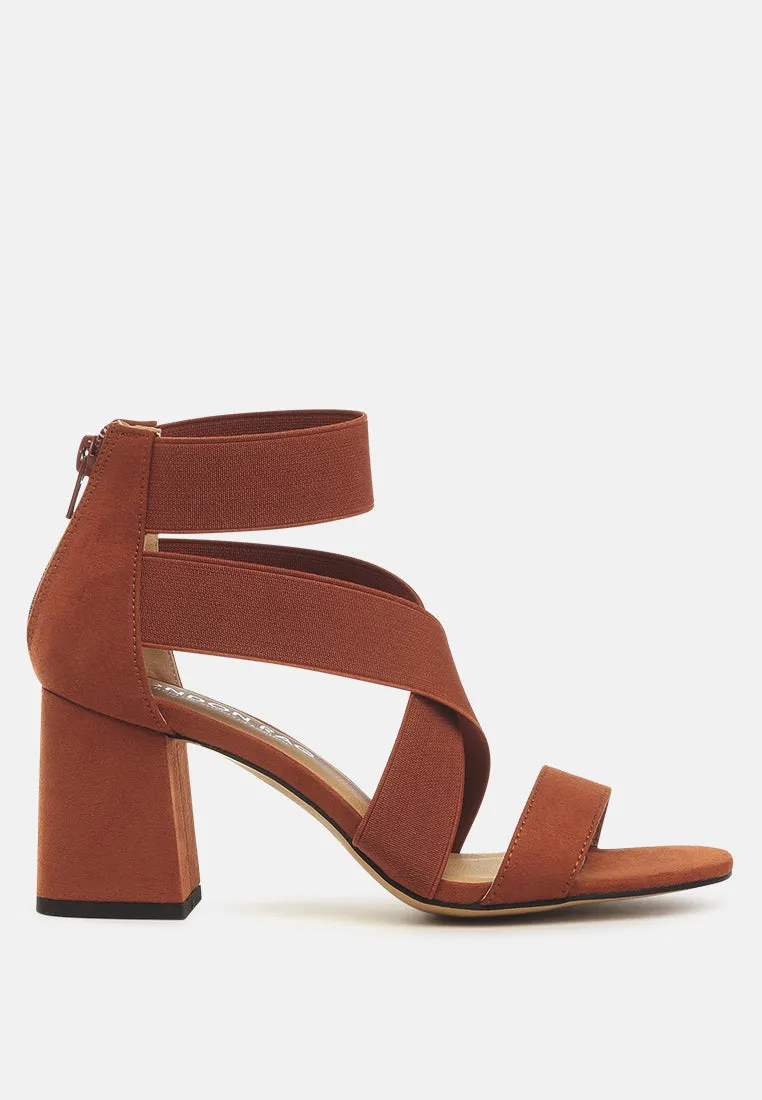 Benicia Elastic Strappy Block Heel Sandals by London Rag