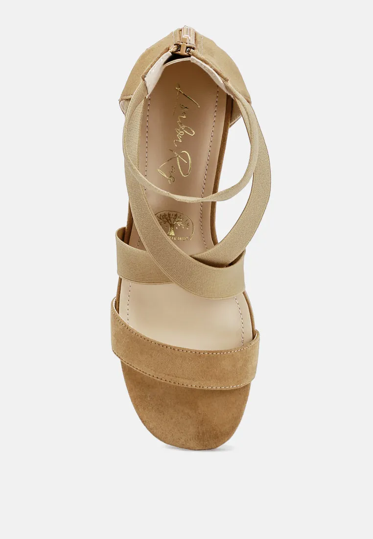 Benicia Elastic Strappy Block Heel Sandals by London Rag