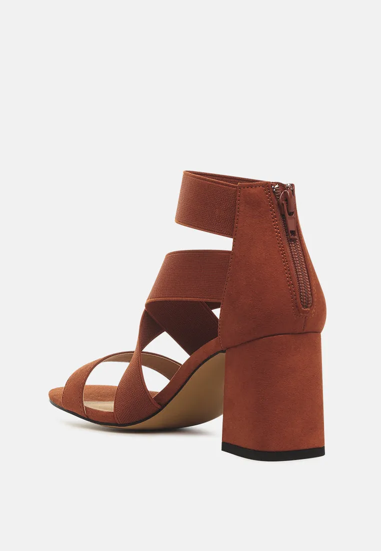 Benicia Elastic Strappy Block Heel Sandals by London Rag