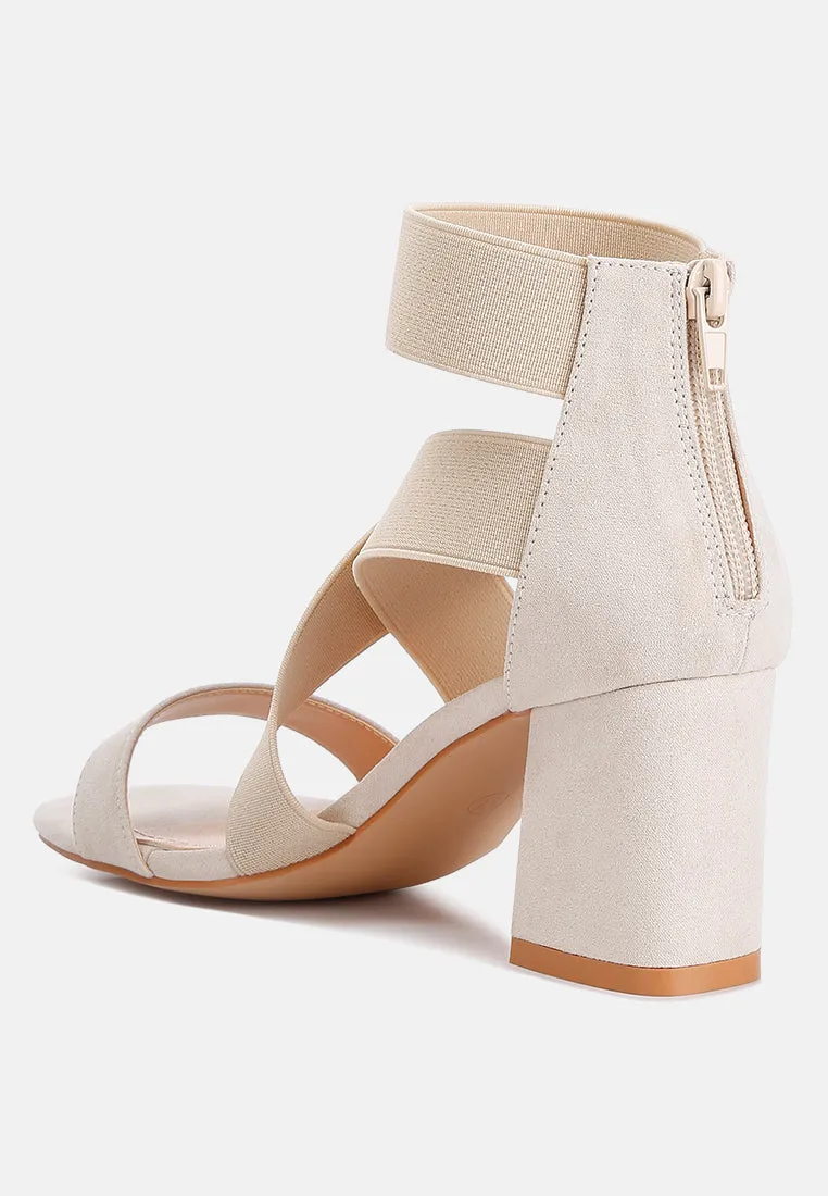 Benicia Elastic Strappy Block Heel Sandals by London Rag