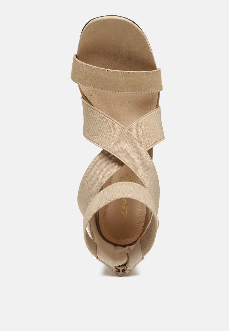 Benicia Elastic Strappy Block Heel Sandals by London Rag