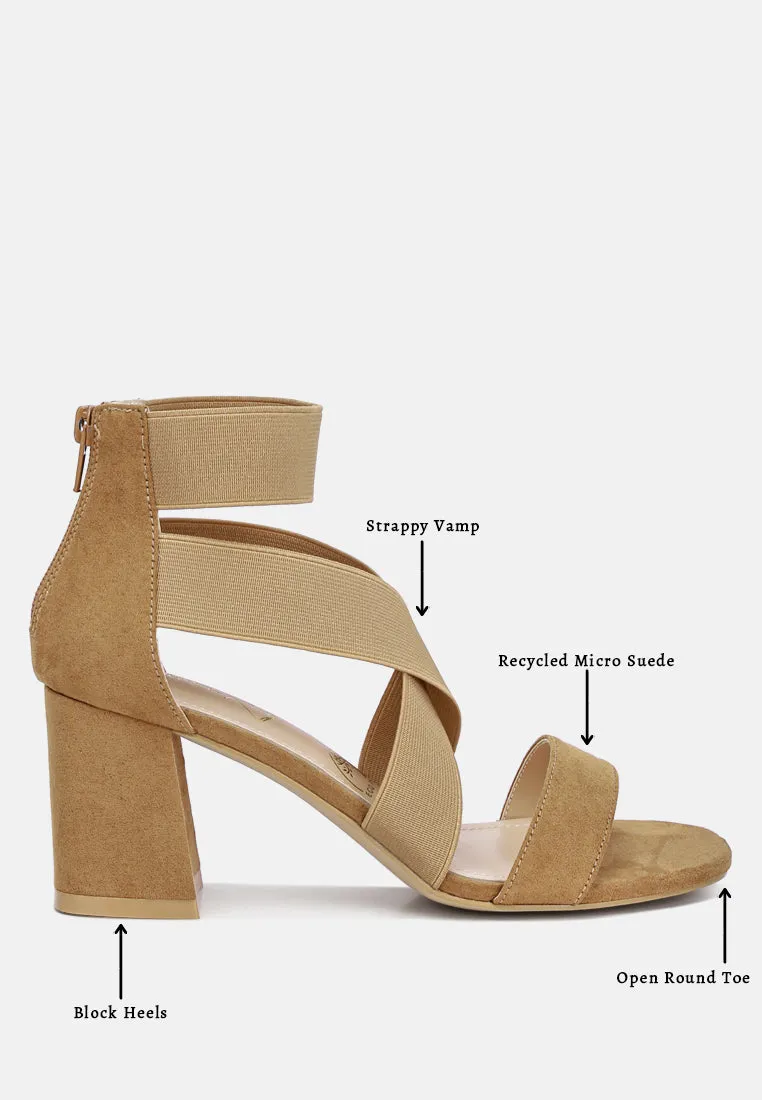 Benicia Elastic Strappy Block Heel Sandals by London Rag