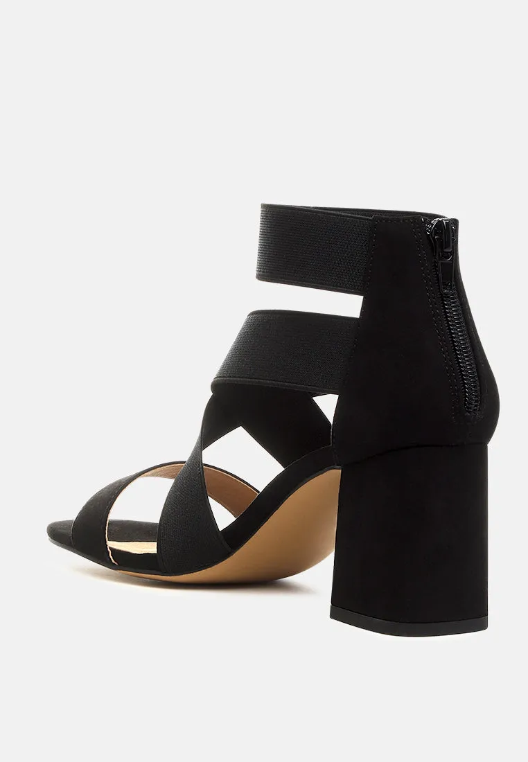 Benicia Elastic Strappy Block Heel Sandals by London Rag