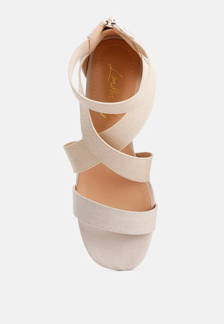 Benicia Elastic Strappy Block Heel Sandals by London Rag