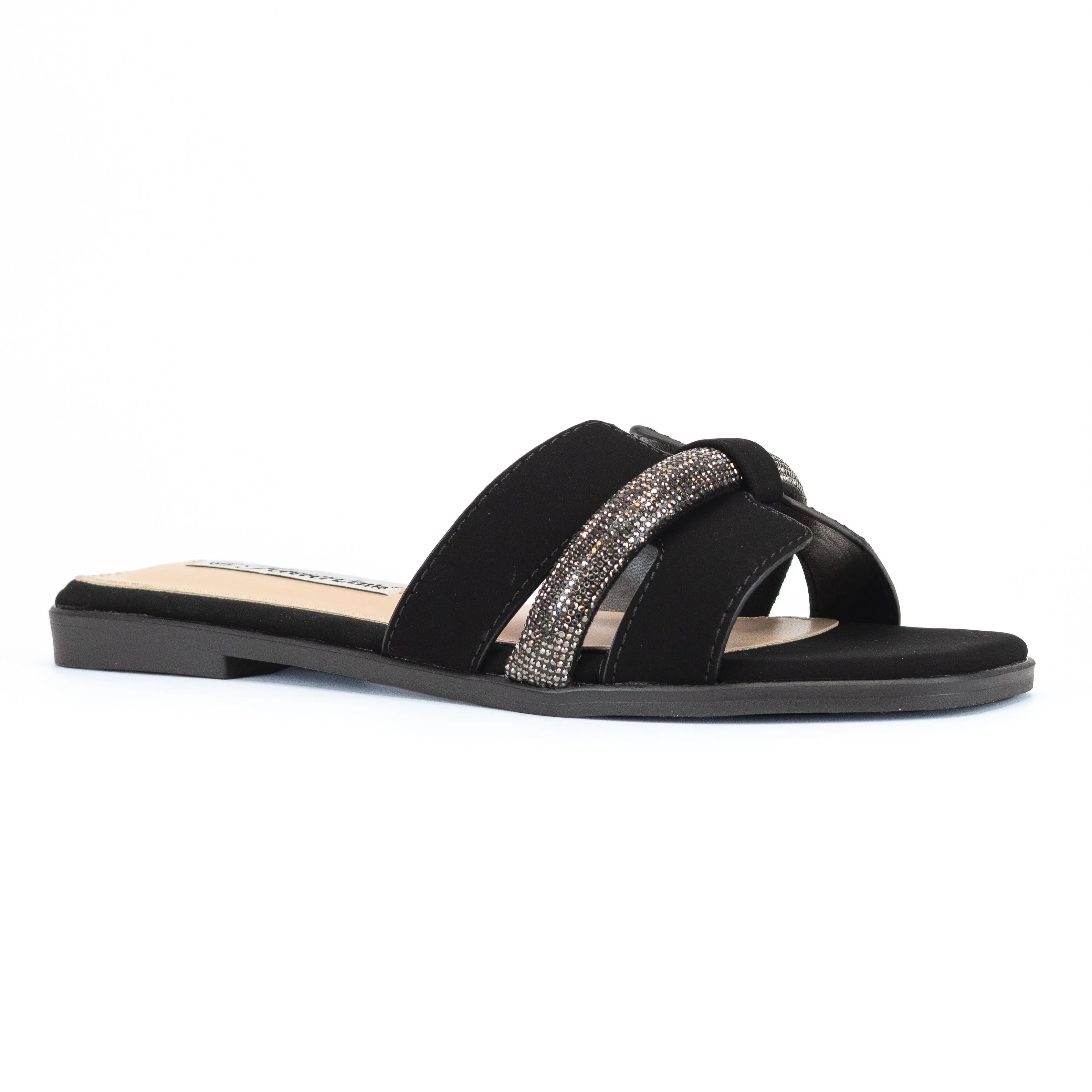 Bilbao - Wide Fit Embellished Slip-On Sandals, Open Square Toe & Padded Insole, Stylish & Comfortable for Summer Outings