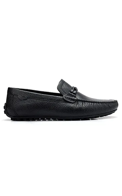 Black Moccasins With Braided Panel On Top