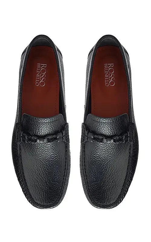 Black Moccasins With Braided Panel On Top