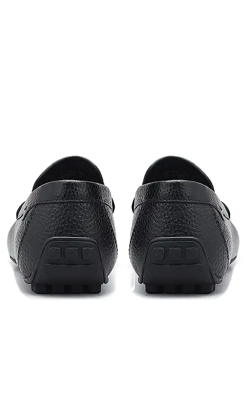 Black Moccasins With Braided Panel On Top