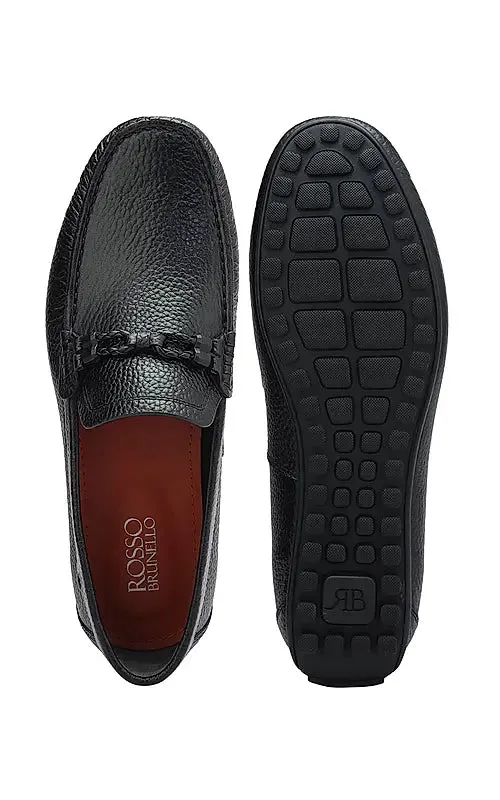 Black Moccasins With Braided Panel On Top