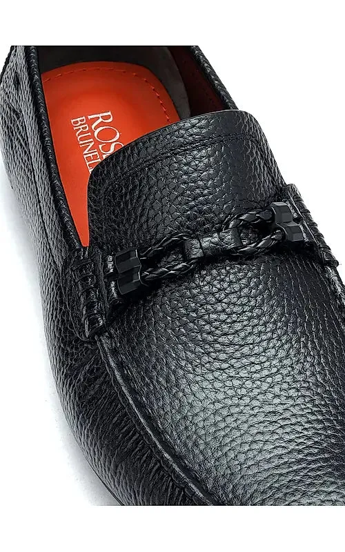 Black Moccasins With Braided Panel On Top