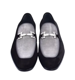 Black/Grey Corrente Men's Dress Casual Shoes Bit Buckle loafer-6376