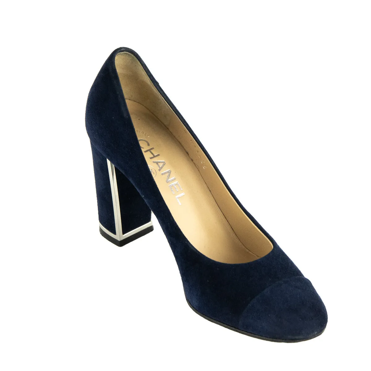 Chanel Blue Suede Block Heel Pumps Size US 7 | EU 37