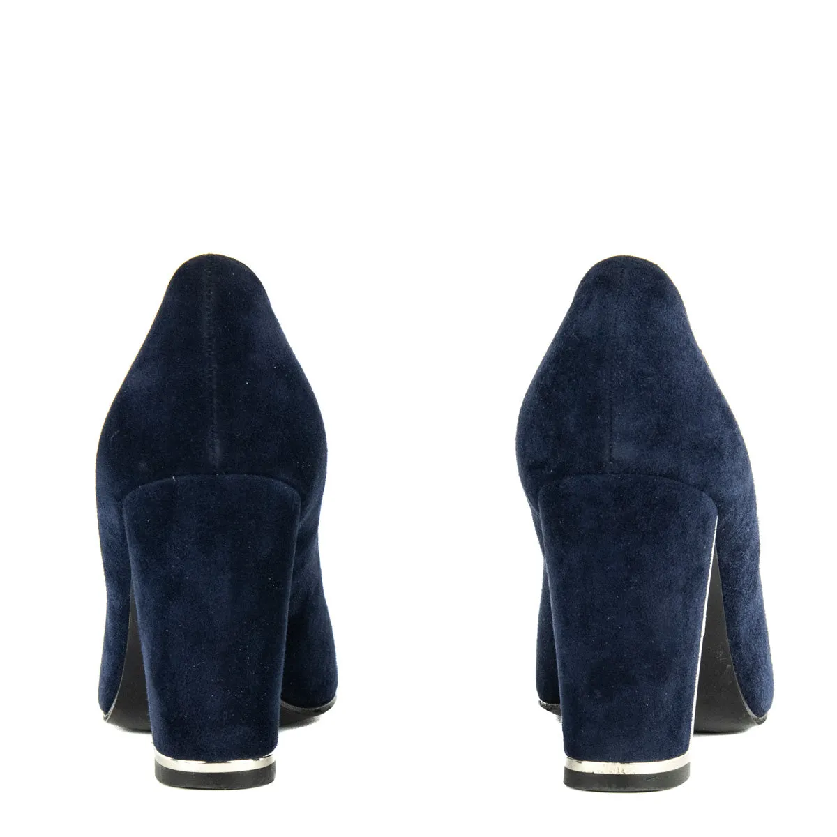 Chanel Blue Suede Block Heel Pumps Size US 7 | EU 37
