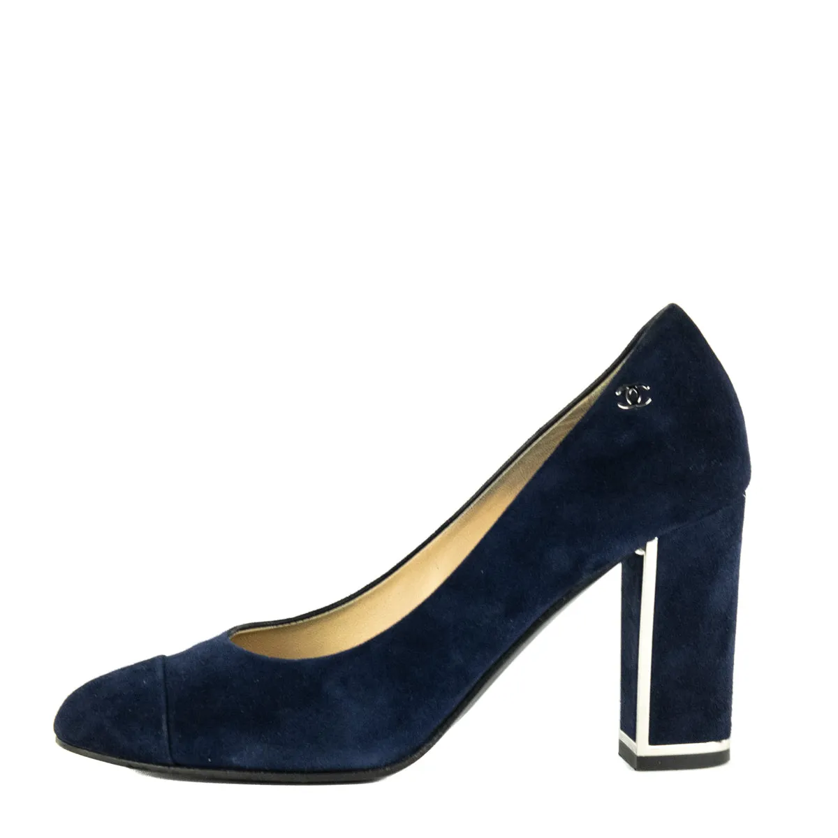 Chanel Blue Suede Block Heel Pumps Size US 7 | EU 37
