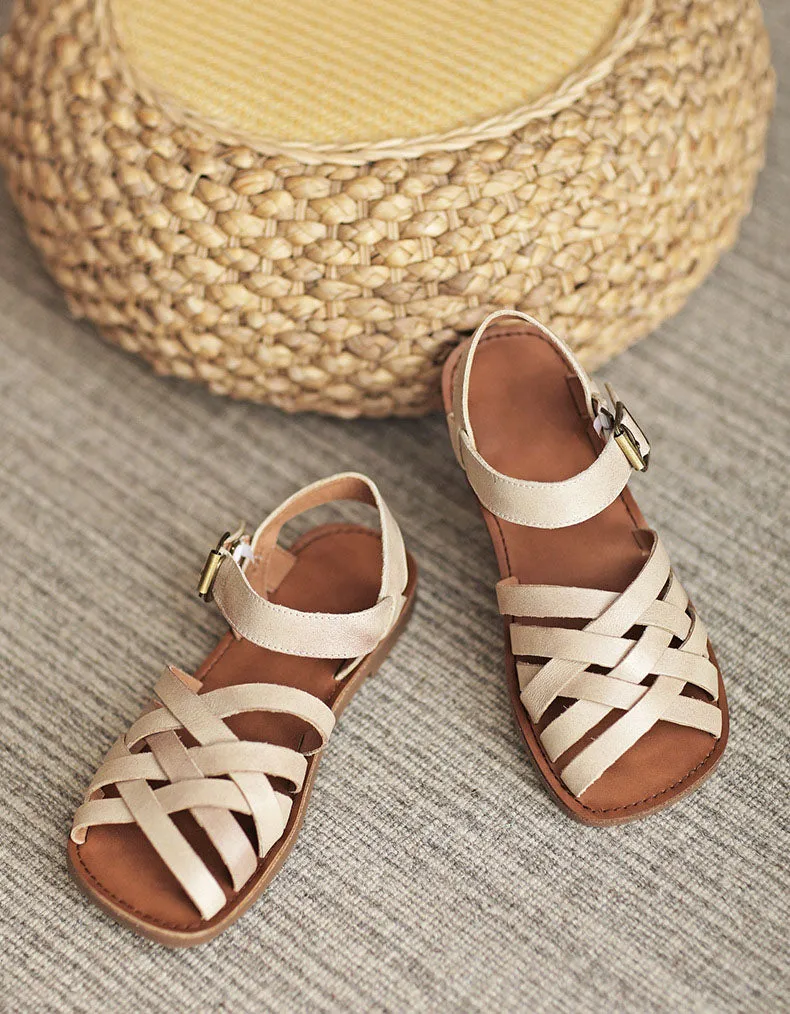 [Clearance] Comfortable Soft Leather Strap Flat Sandals Slingback (40)