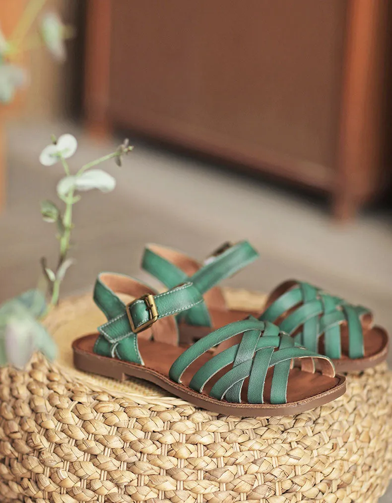 [Clearance] Comfortable Soft Leather Strap Flat Sandals Slingback (40)