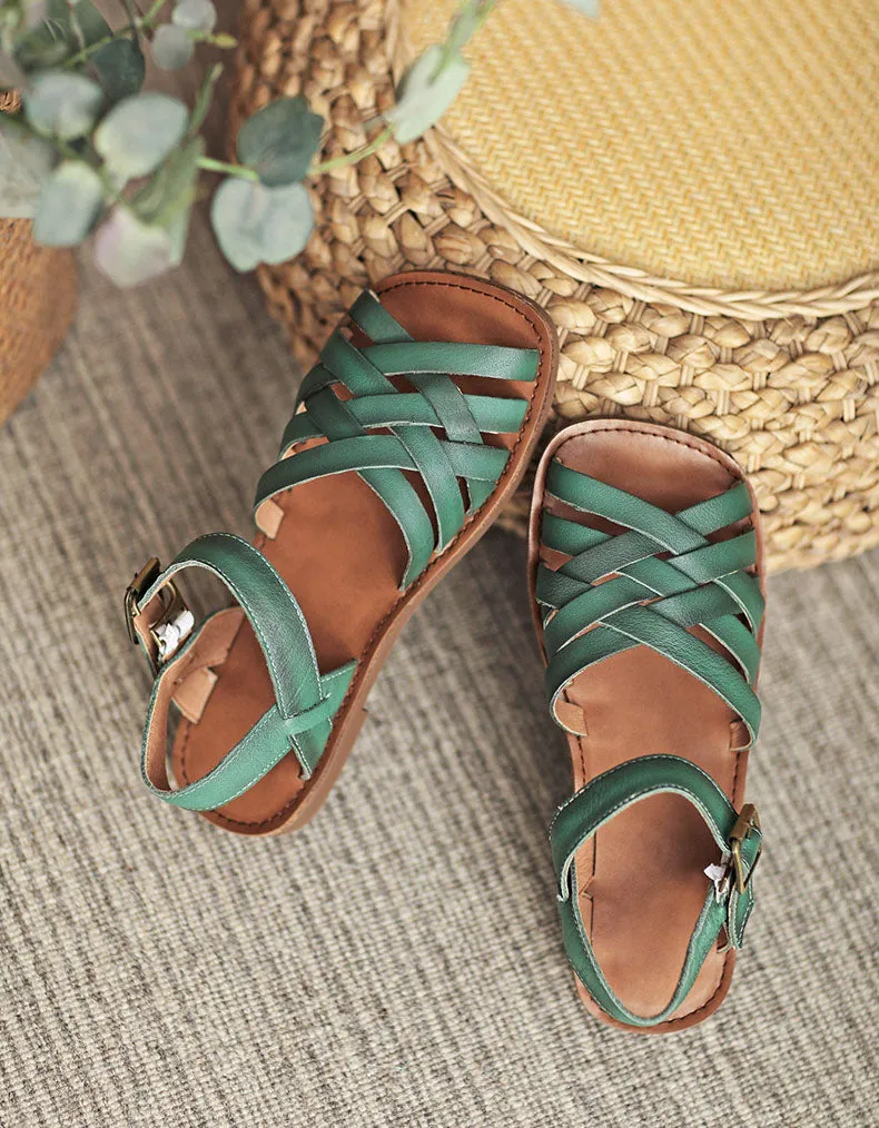 [Clearance] Comfortable Soft Leather Strap Flat Sandals Slingback (40)