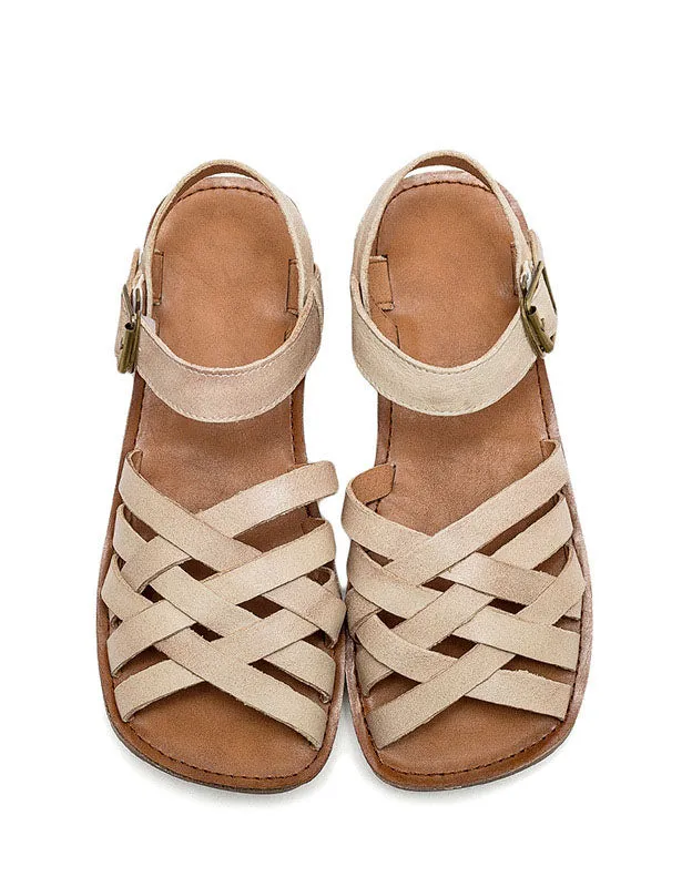 [Clearance] Comfortable Soft Leather Strap Flat Sandals Slingback (40)