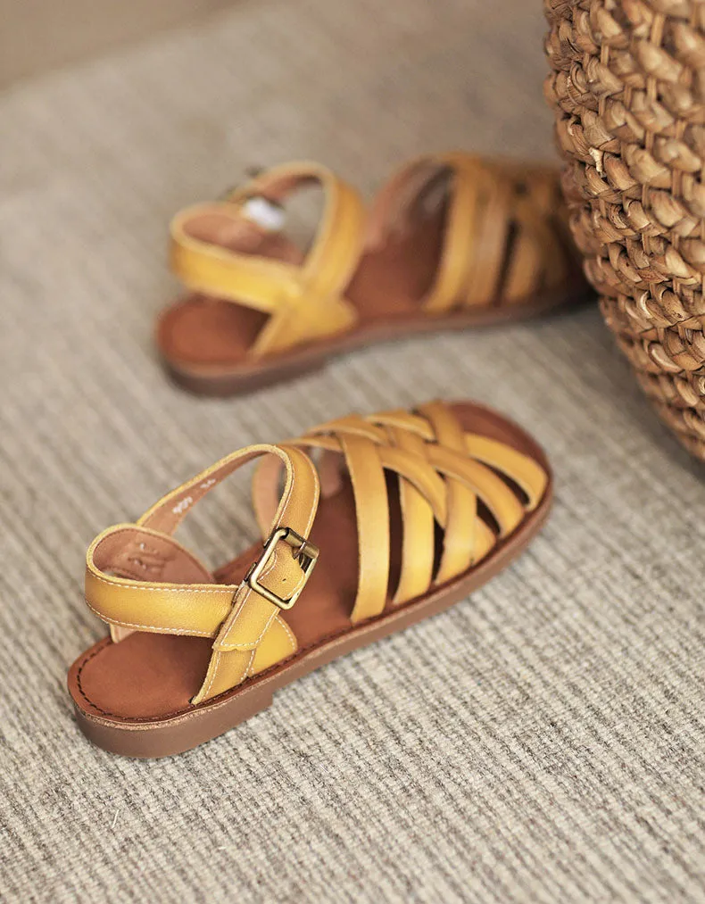 [Clearance] Comfortable Soft Leather Strap Flat Sandals Slingback (40)