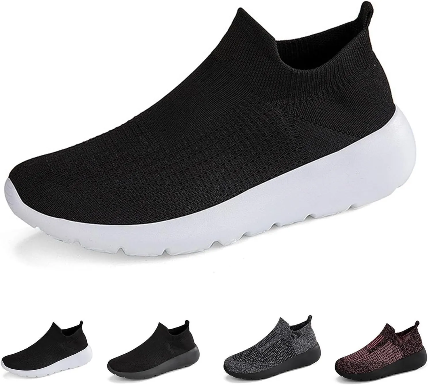 DESESE Men's Knitted Breathable Walking Athletic Shoes Slip on Sock Sneakers Casual Platform Loafers Casual Mesh-Comfortable Tennis Workout Sneakers