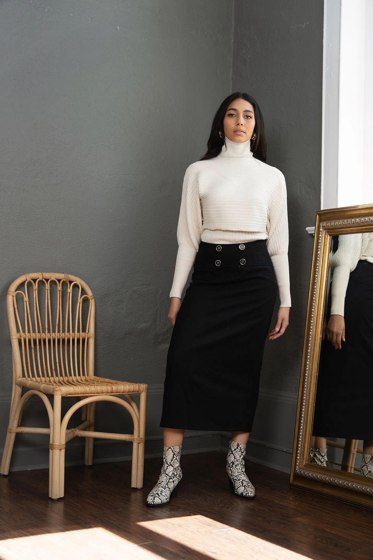 element yoke and buttons a-line skirt