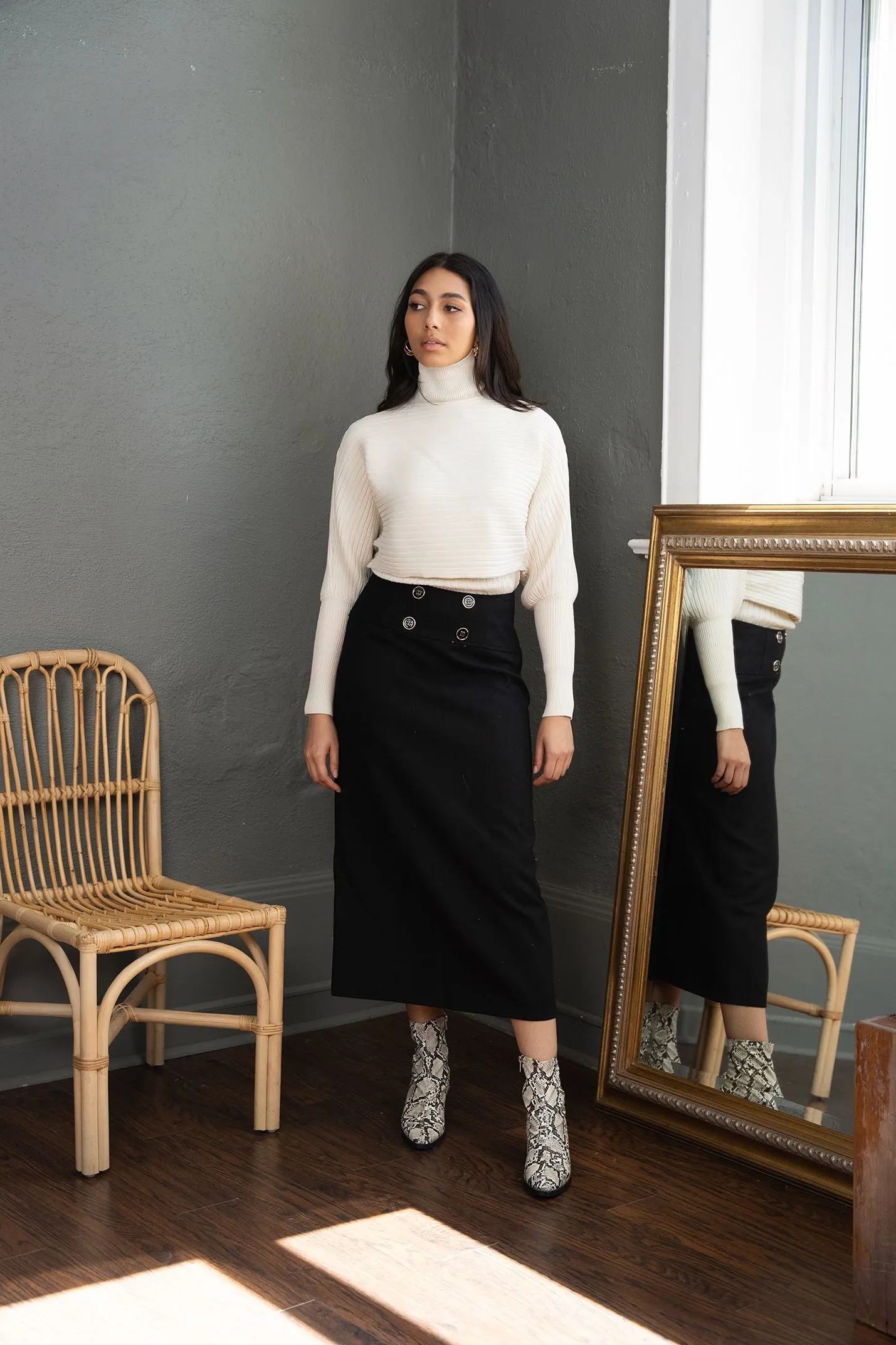 element yoke and buttons a-line skirt