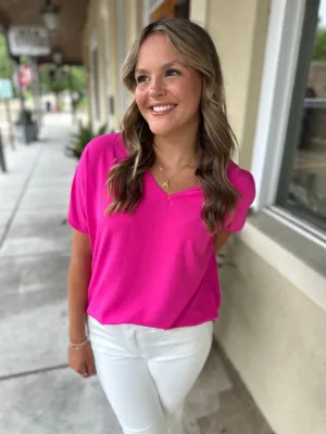 Flowy V Blouse-Hot Pink