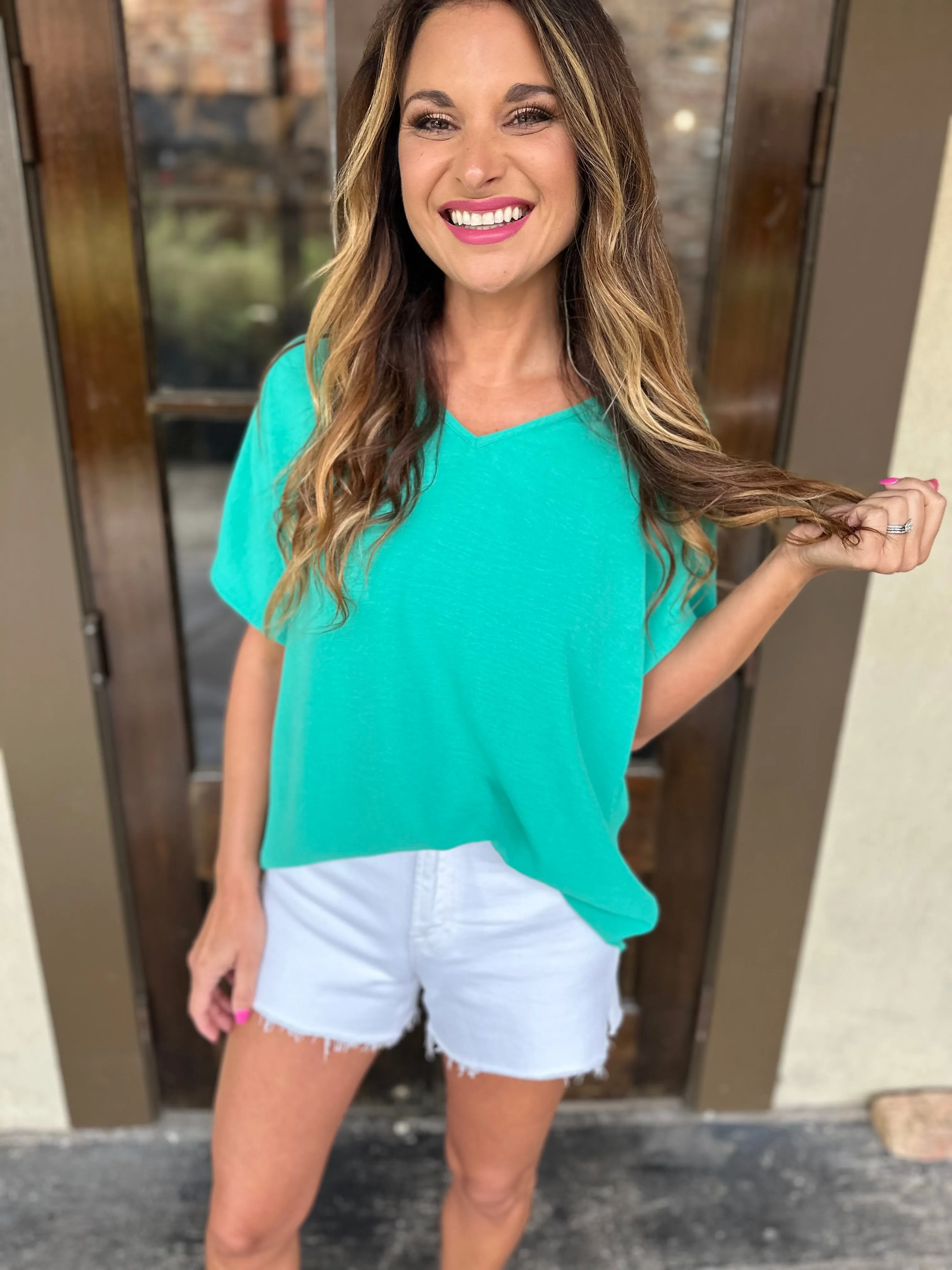 Flowy V Blouse-Kelly Green