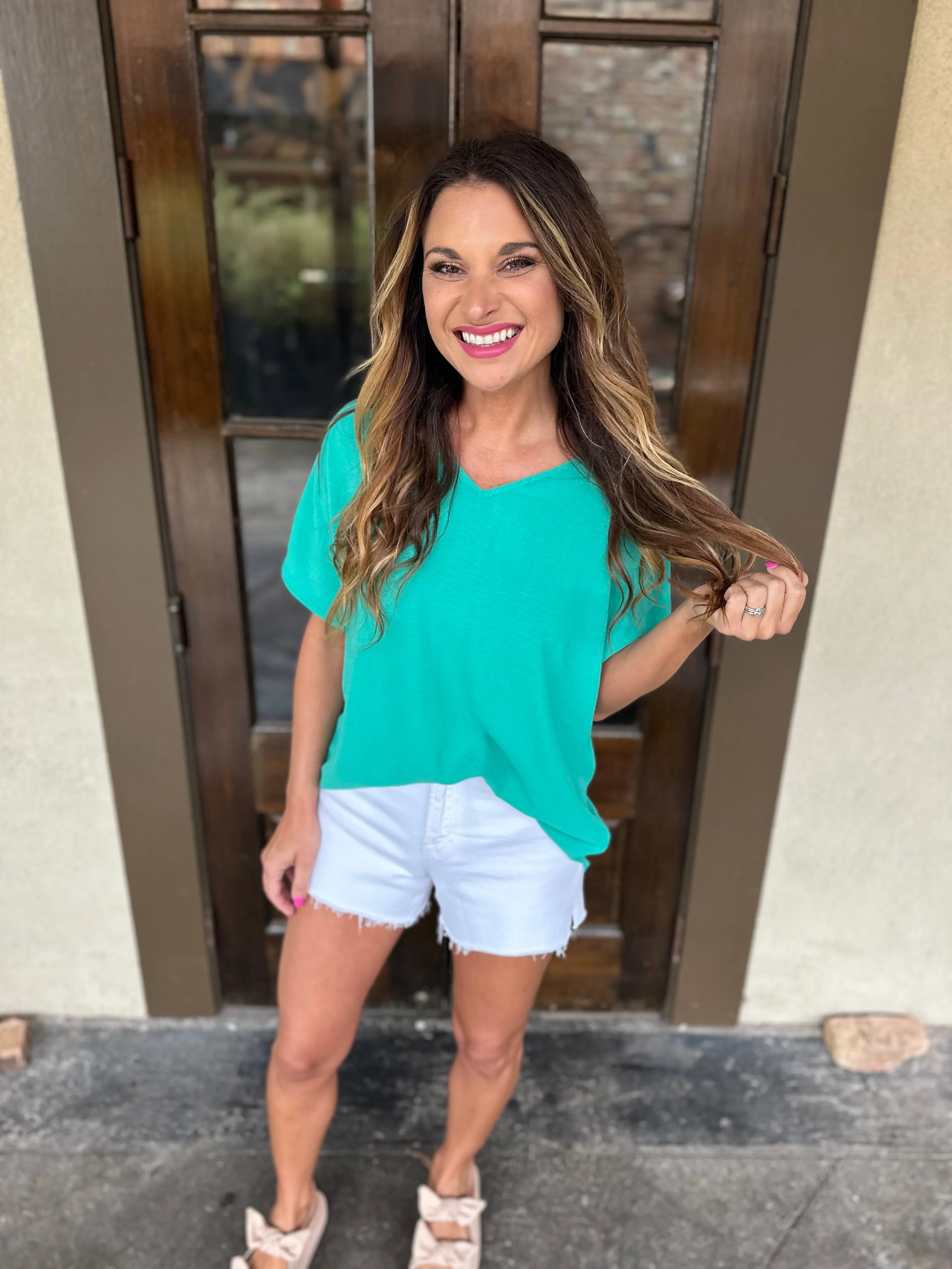 Flowy V Blouse-Kelly Green