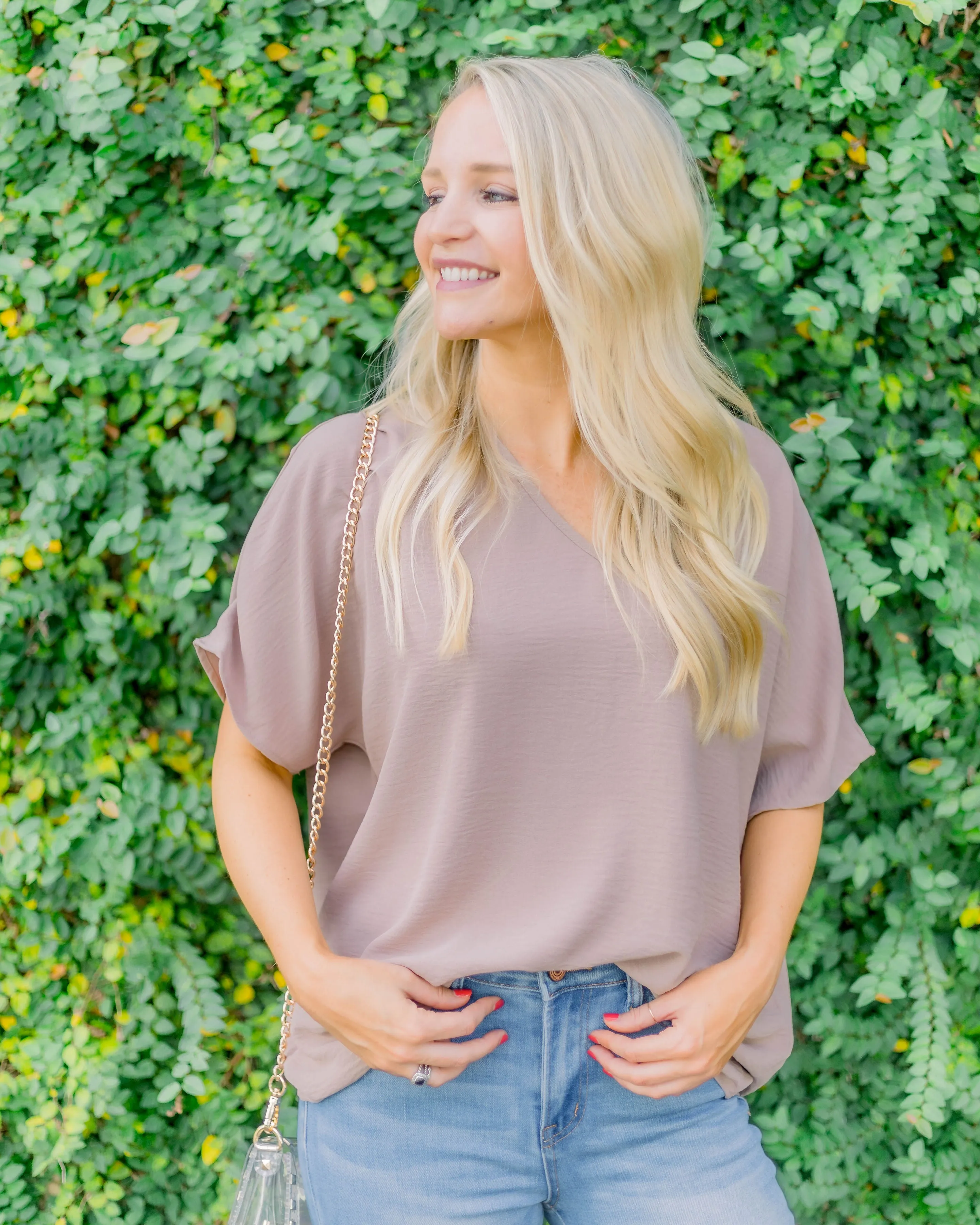 Flowy V Blouse- Latte