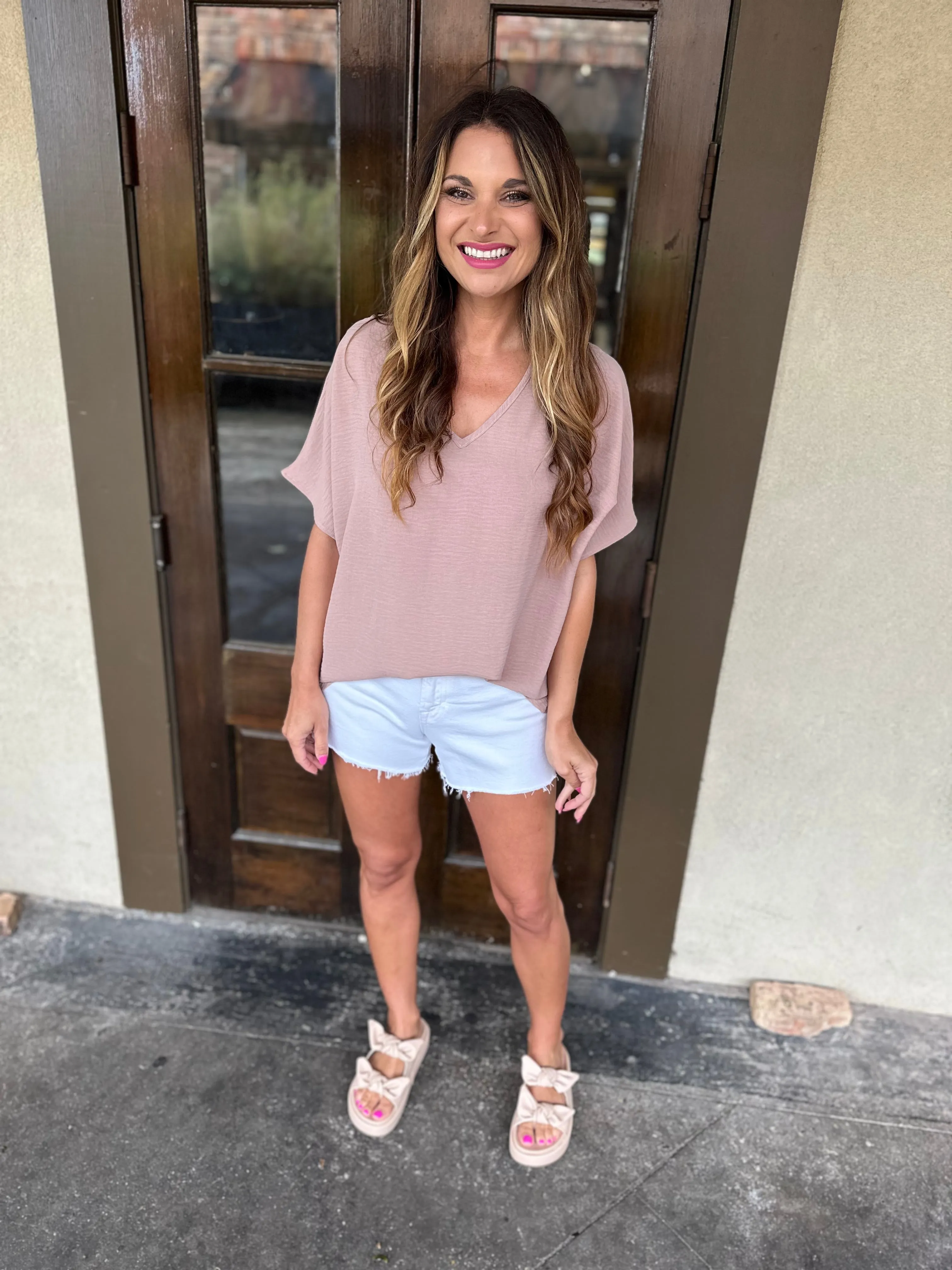 Flowy V Blouse- Latte