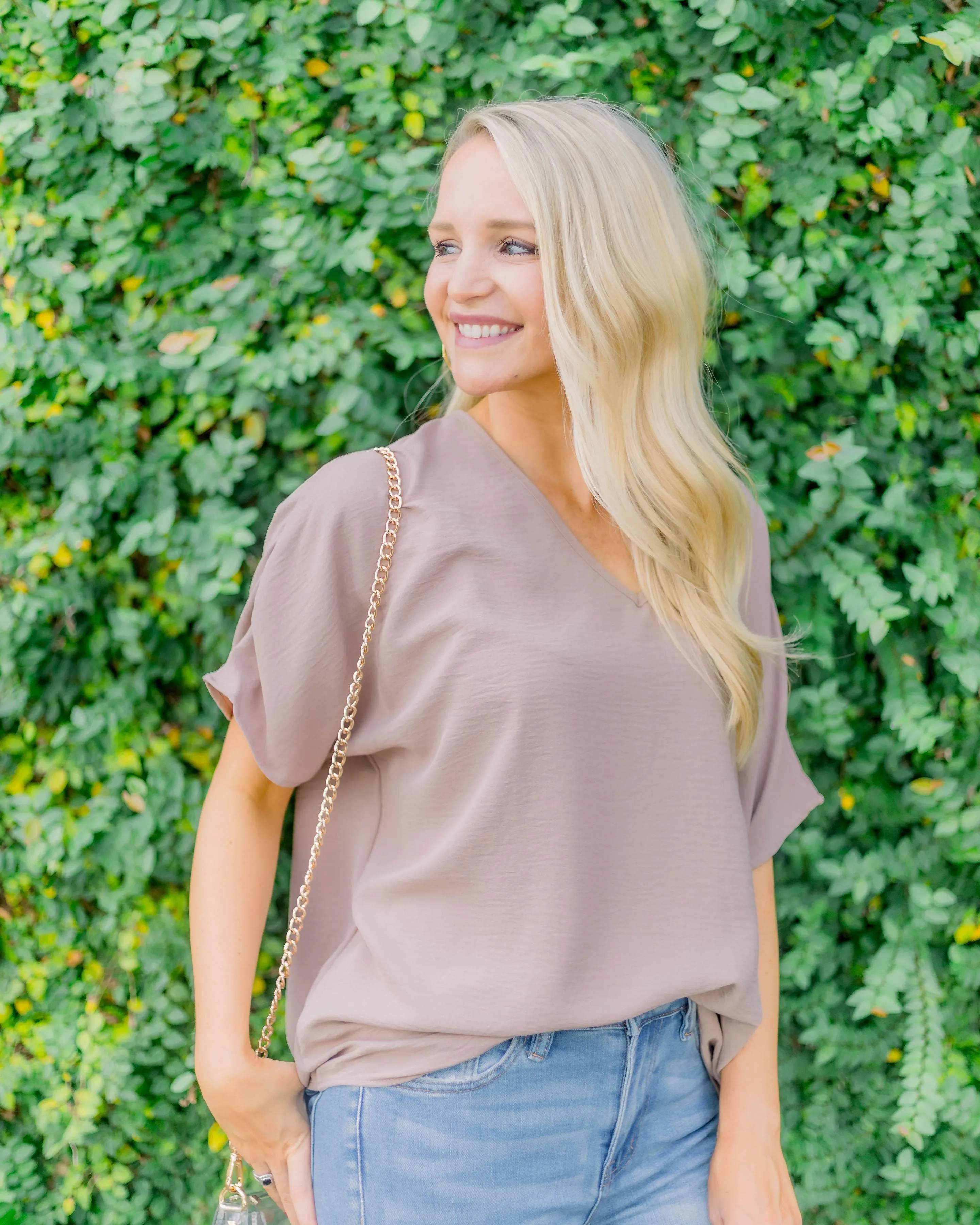 Flowy V Blouse- Latte